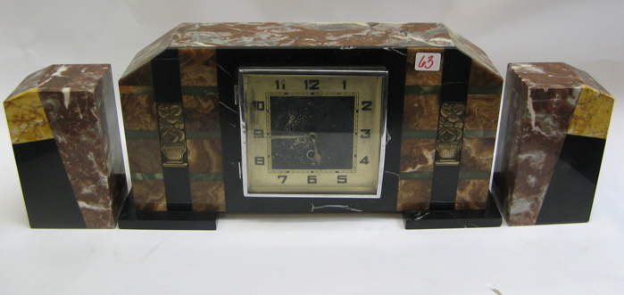 Appraisal: AN AMERICAN ART DECO THREE-PIECE CLOCK SET in shades of