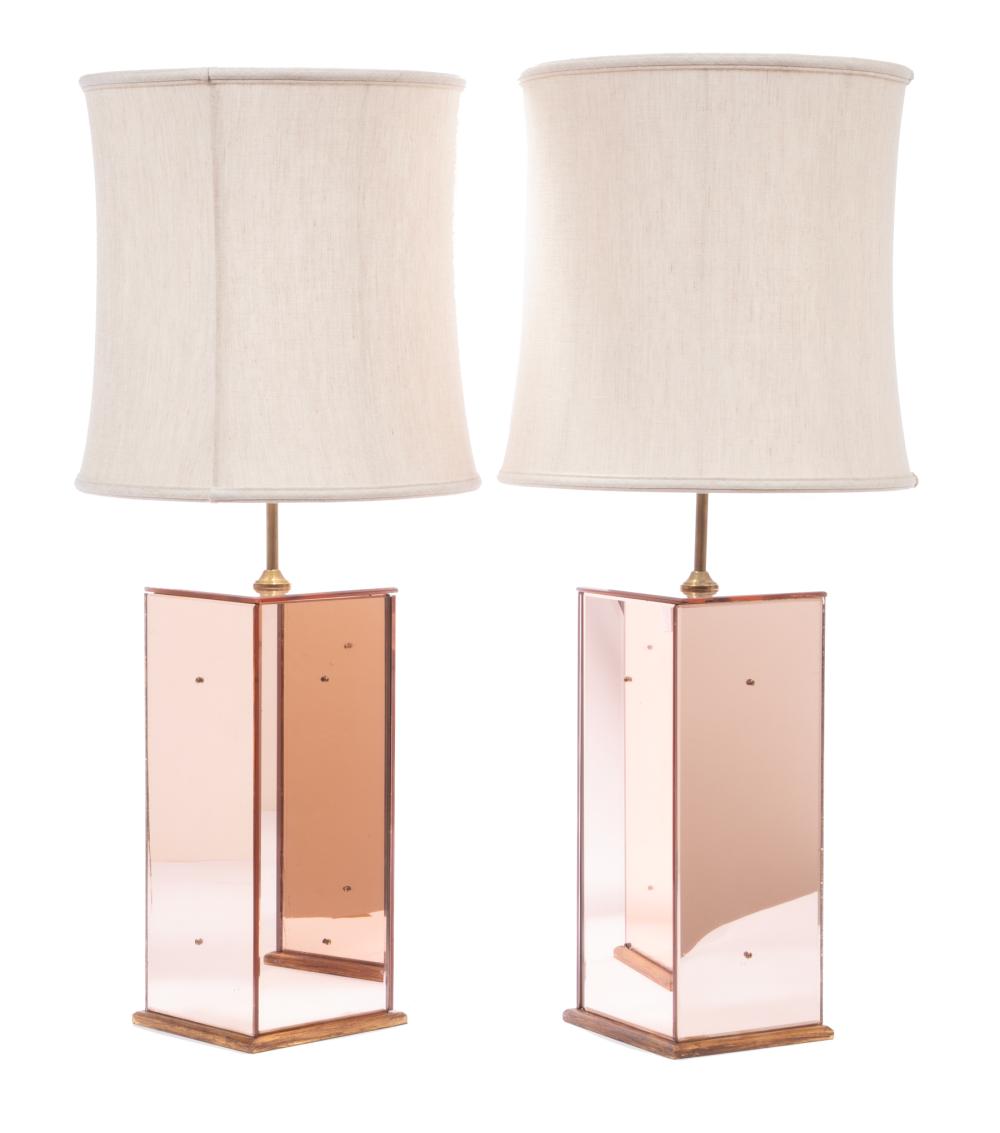 Appraisal: Pair of Maison Jansen-Style Mirrored Table Lamps th c light