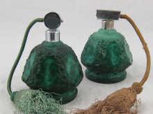 Appraisal: Two Bohemian green glass 's perfume atomizers each approx cm