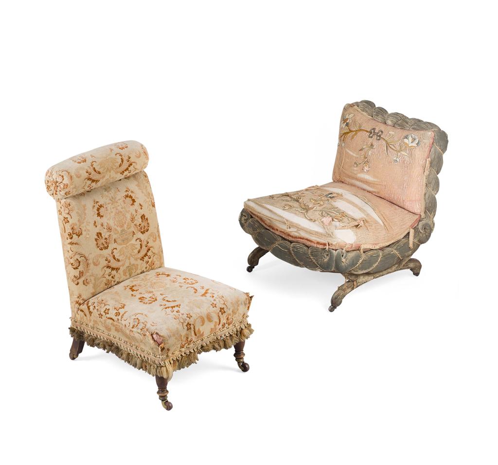 Appraisal: VICTORIAN UPHOLSTERED NURSING CHAIR TH CENTURY with cream foliate fabric