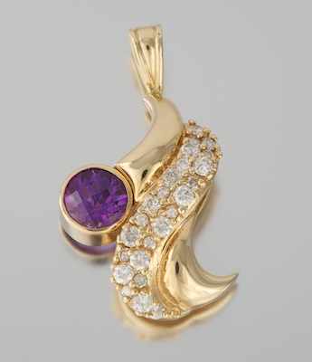 Appraisal: A Ladies' Amethyst and Diamond Pendant k yellow gold pendant