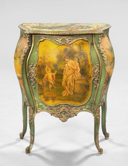 Appraisal: Louis XV-Style Polychromed and Onyx-Top Cabinet late th century the