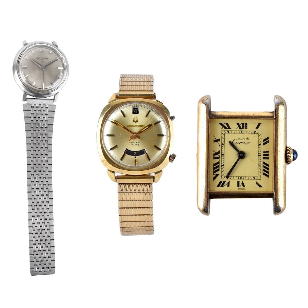 Appraisal: Three Vintage Watches Three Vintage Watches Includes Cartier gold plated