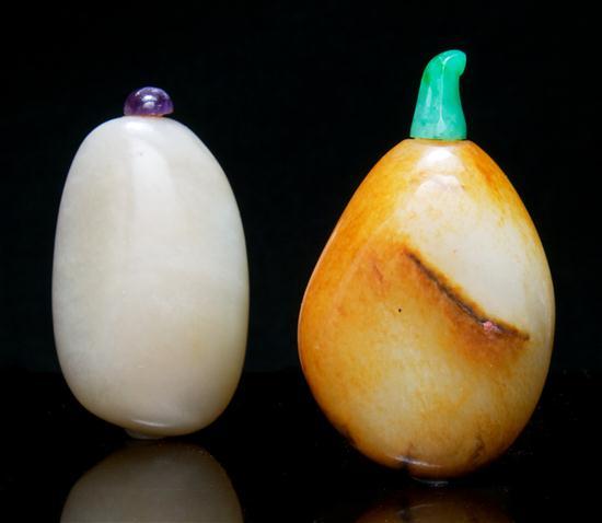 Appraisal: Group of Two Jade Pebble Form Snuff Bottles the first