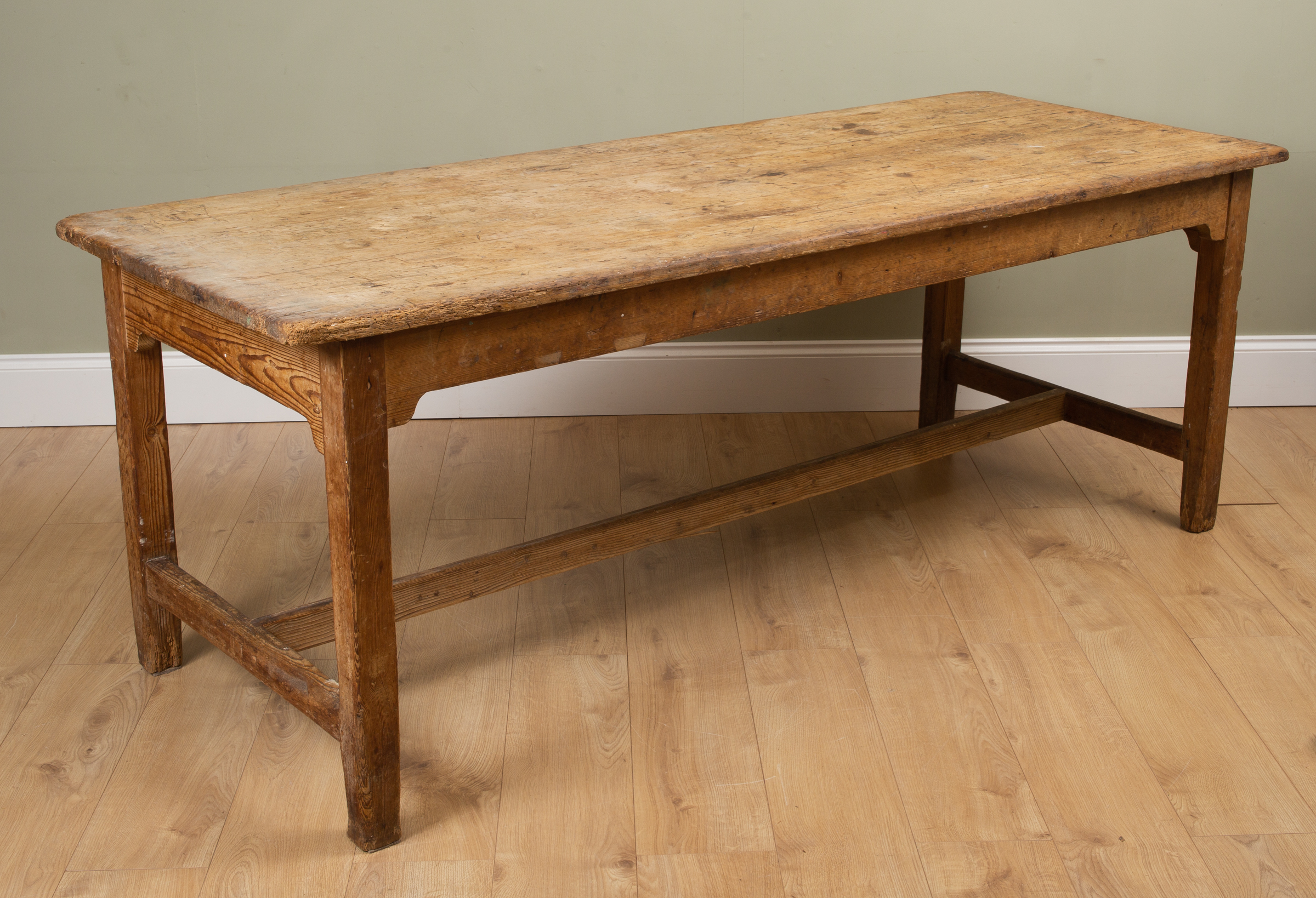 Appraisal: An antique pine rectangular kitchen table on square legs united