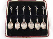 Appraisal: A boxed set of six silver spoons with pelican finials