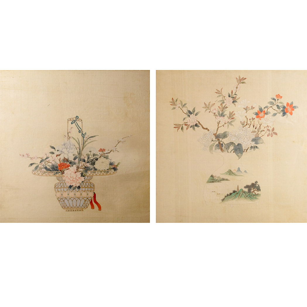 Appraisal: Chinese School Flower Baskets Two Ink and color on silk