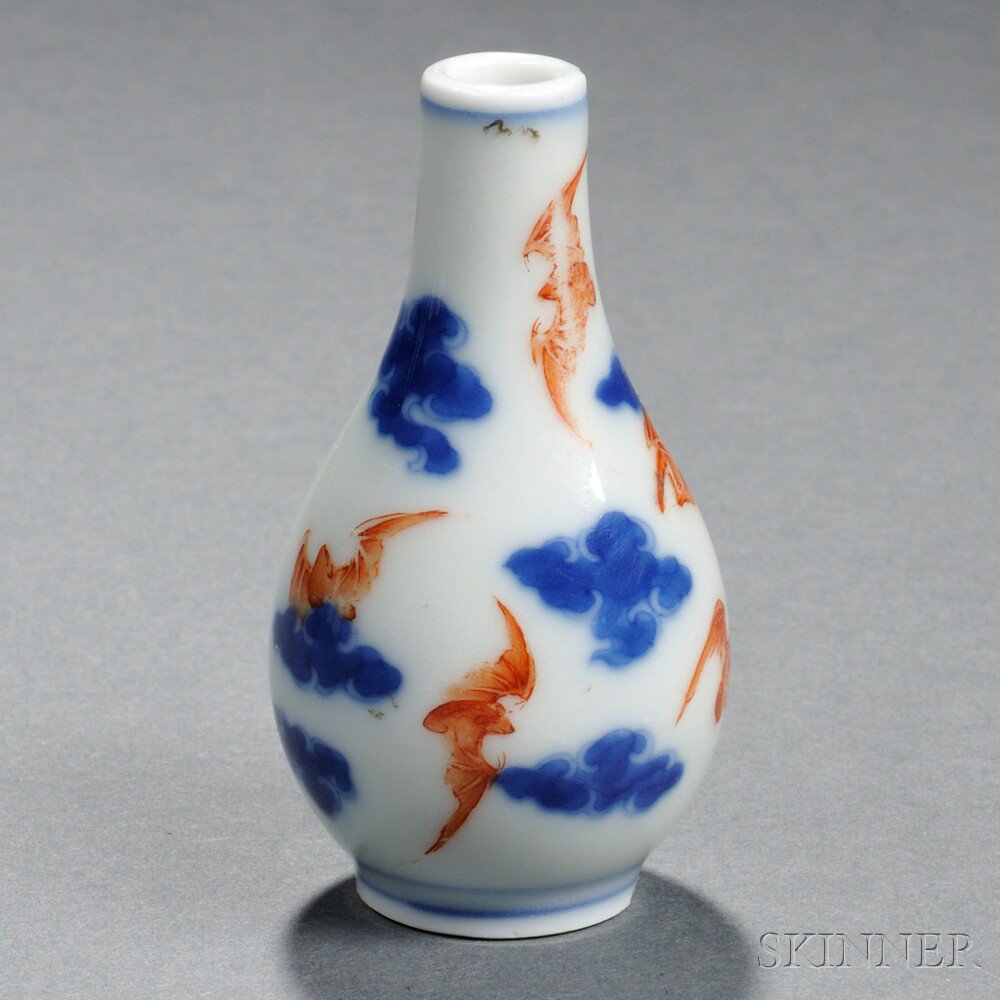 Appraisal: Miniature Blue and White Vase China bottle shape with iron-red