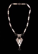 Appraisal: Art Deco Enameled Necklace Art deco necklace has a triangular