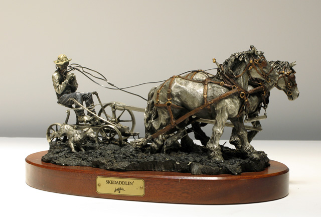 Appraisal: LOWELL DAVIS PEWTER SCULPTURE titled Skedaddlin' of two horses and