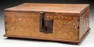 Appraisal: INLAID WALNUT WILLIAM AND MARY DOCUMENT BOX Hinged lid box