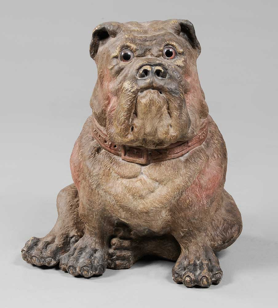 Appraisal: Terracotta Bulldog English th century glass eyes in