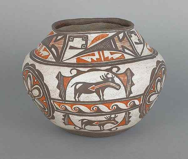 Appraisal: Southwest pottery olla with animal and flower decoration h