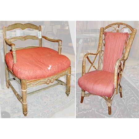 Appraisal: Provincial Louis XVI Style Painted Rush Seat Armchair Together with