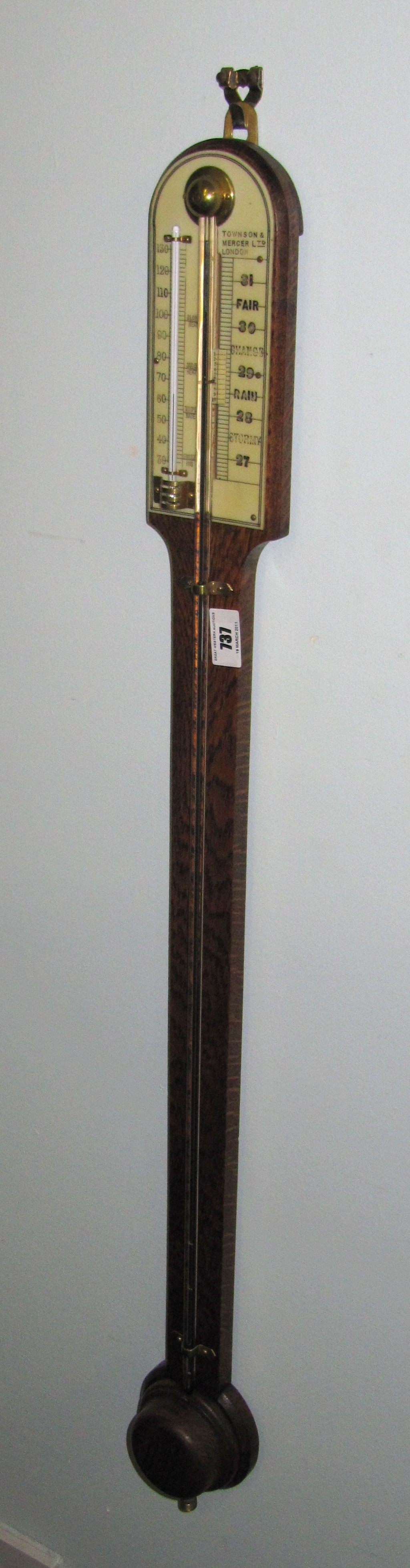 Appraisal: Oak stick barometer by Townson Mercer Ltd London