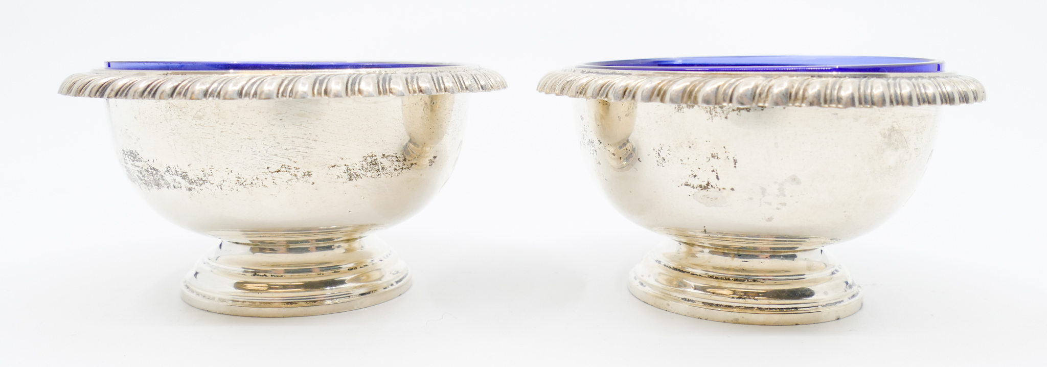 Appraisal: Pair Gorham Sterling Cobalt Lined Salts - Grams Silver Only