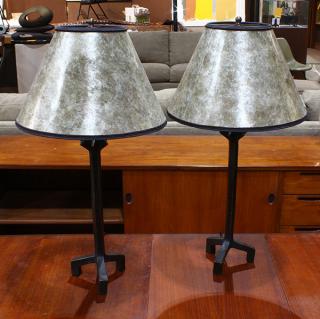 Appraisal: Pair of patinated bronze table lamps after Diego Giacometti each