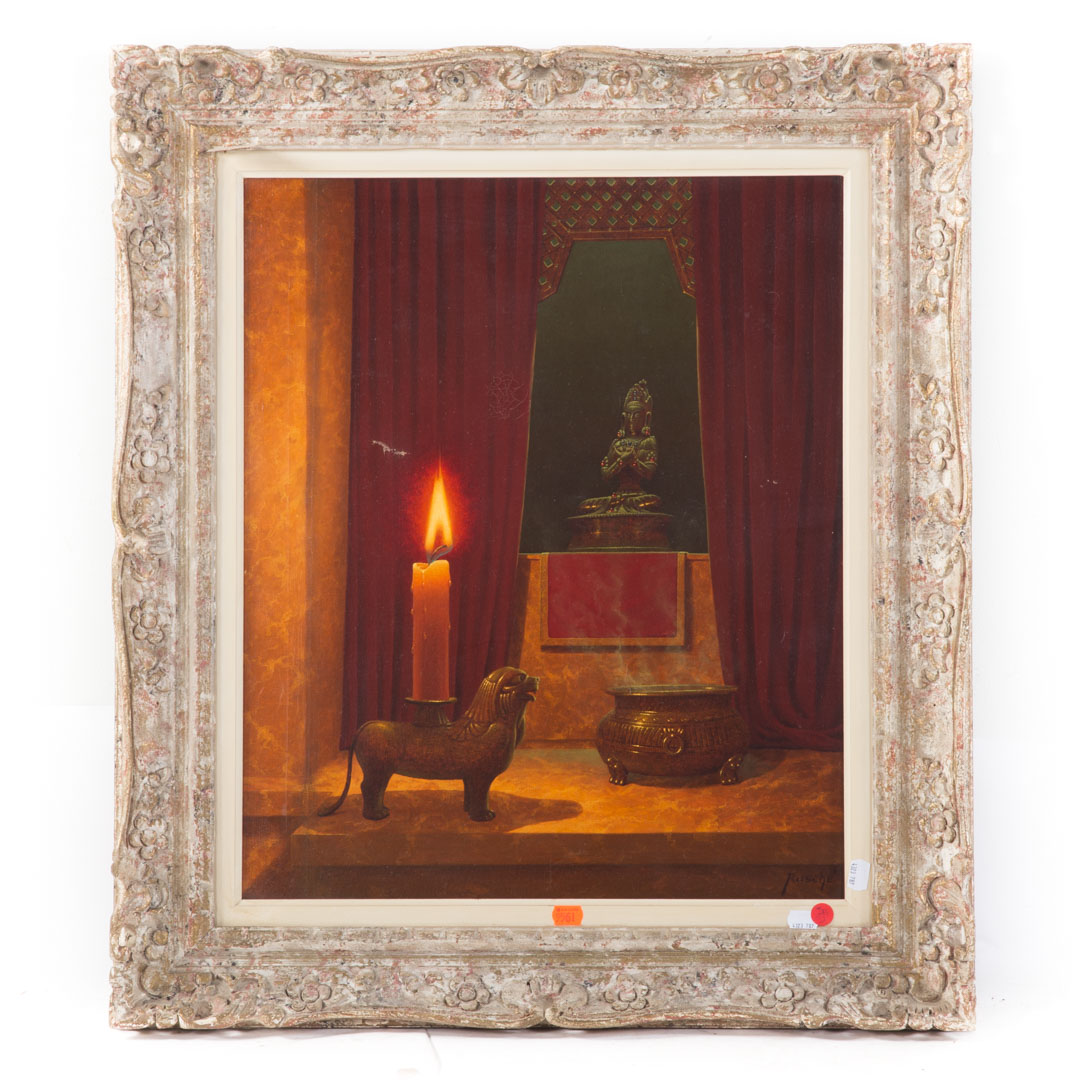 Appraisal: Moritz Rusche Still Life with Candle o c framed