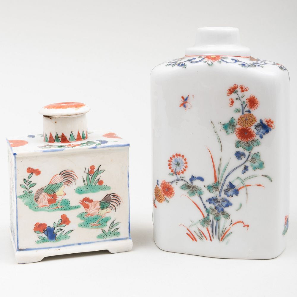 Appraisal: Two Continental Kakiemon Style Porcelain Tea Caddies Comprising The square