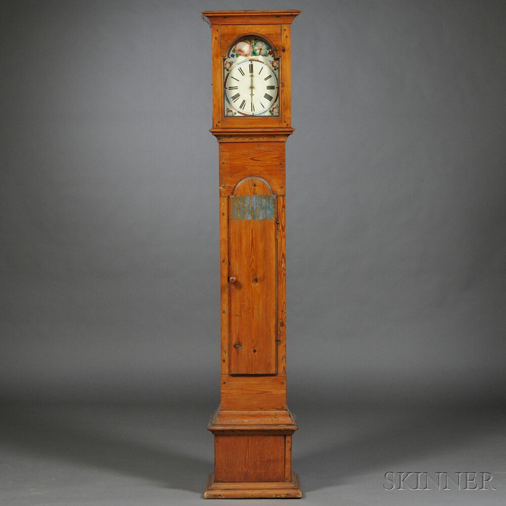 Appraisal: Pine Thirty-hour Tall Clock th century arched top waist door