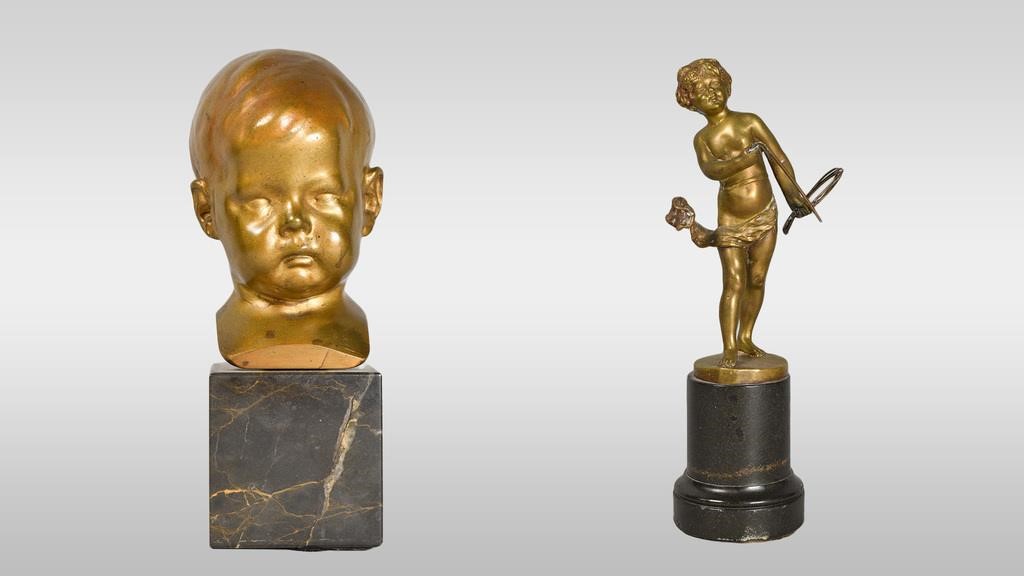 Appraisal: gilt bronzes Cherub on marble base signed C Reinert unsigned