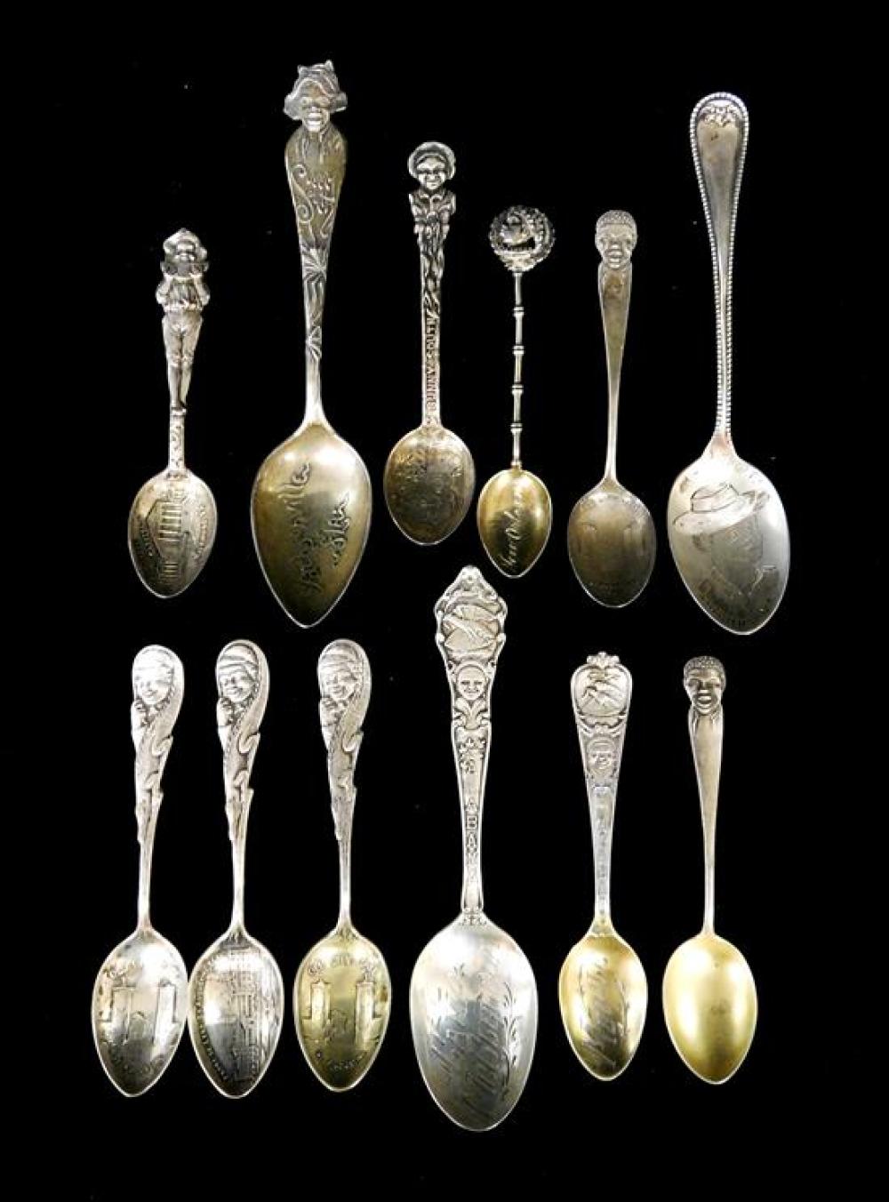 Appraisal: BLACK AMERICANA Twelve souvenir spoons eleven marked STERLING details include