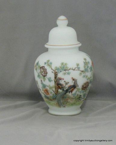 Appraisal: Hand Painted Frosted White Glass Ginger Jar - Japanese or