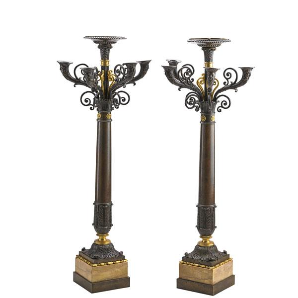 Appraisal: PAIR OF EMPIRE STYLE BRONZE FOUR ARM CANDELABRA Condition Report