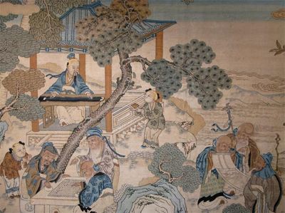 Appraisal: A Chinese painting on silk applied and coloured with figures