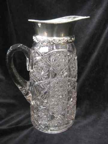 Appraisal: Victorian Pressed Glass Water Pitcher silverplate rim '' excellent