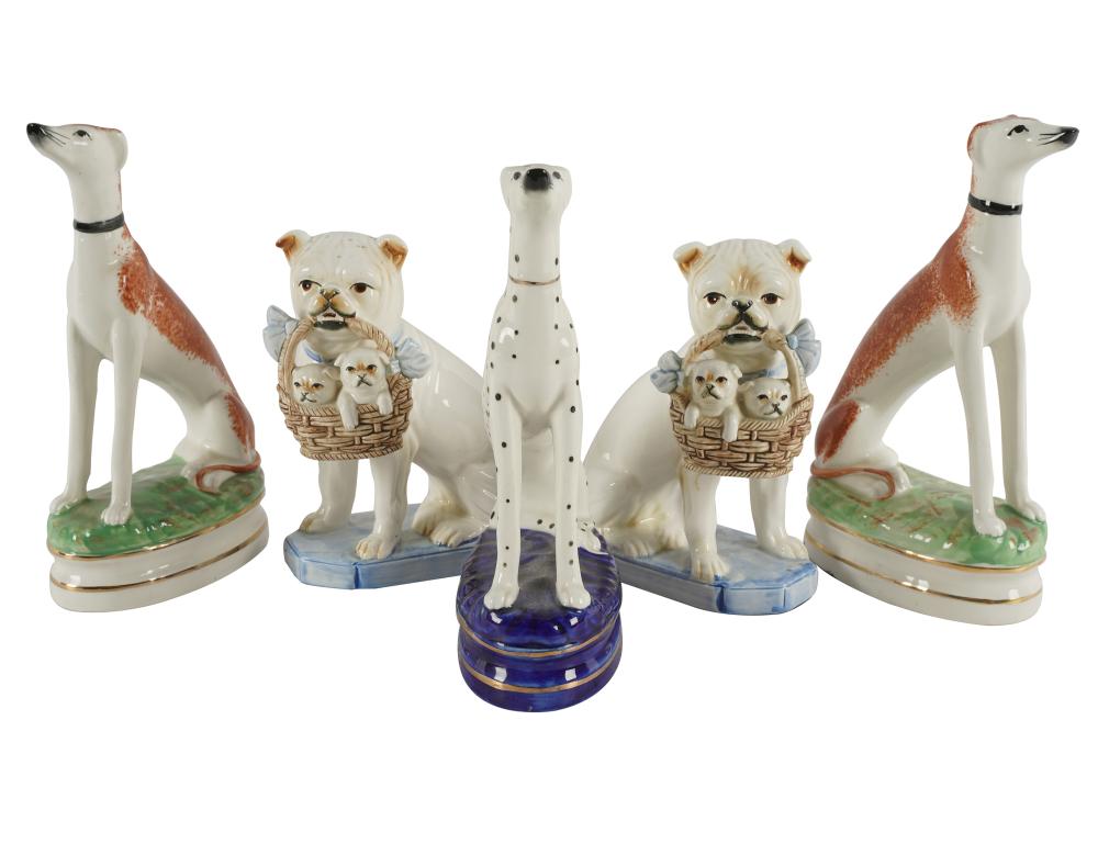 Appraisal: FIVE FITZ FLOYD PORCELAIN DOG FIGURESeach with paper label to