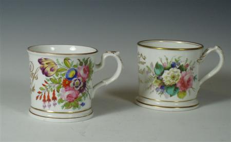 Appraisal: Two th century English porcelain tankards each painted in polychrome