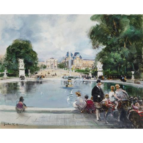 Appraisal: Jules Rene Herve - BASIN - CAROUSEL LOUVRE Oil on