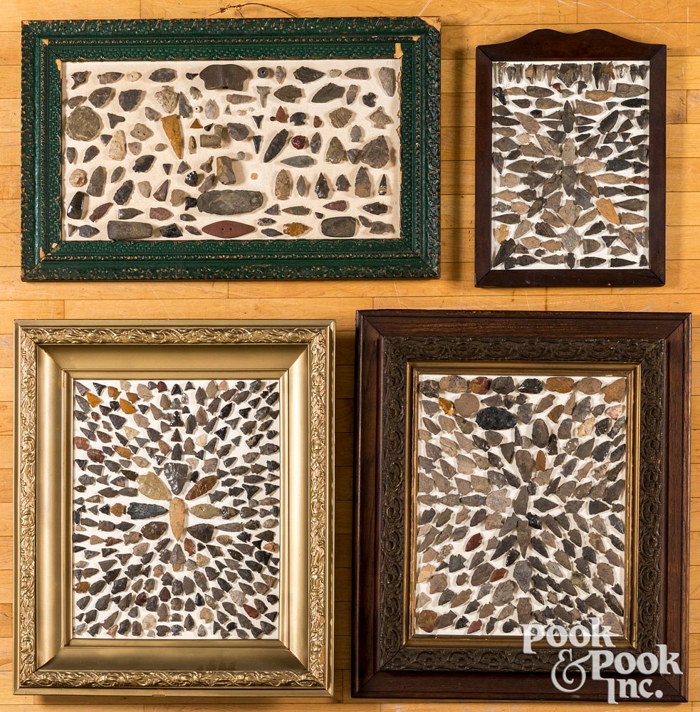 Appraisal: Three collections of flint and stone points Four framed flint