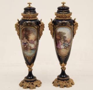 Appraisal: PAIR OF SIGNED FRENCH SEVRES PORCELAIN CAPPED URNS PAIR OF