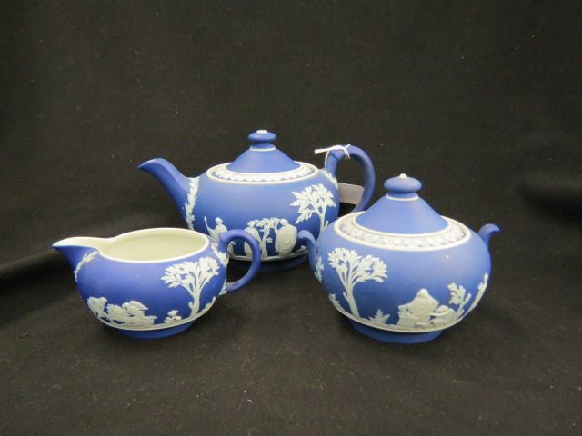 Appraisal: Wedgwood Jasperware Tea Set dark blue classical scene with maidens