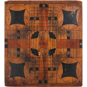 Appraisal: Two Polychrome Painted Game Boards th Century including a Parcheesi