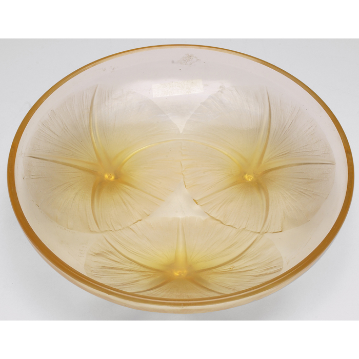 Appraisal: R Lalique bowl footed shape in yellow tinted glass with