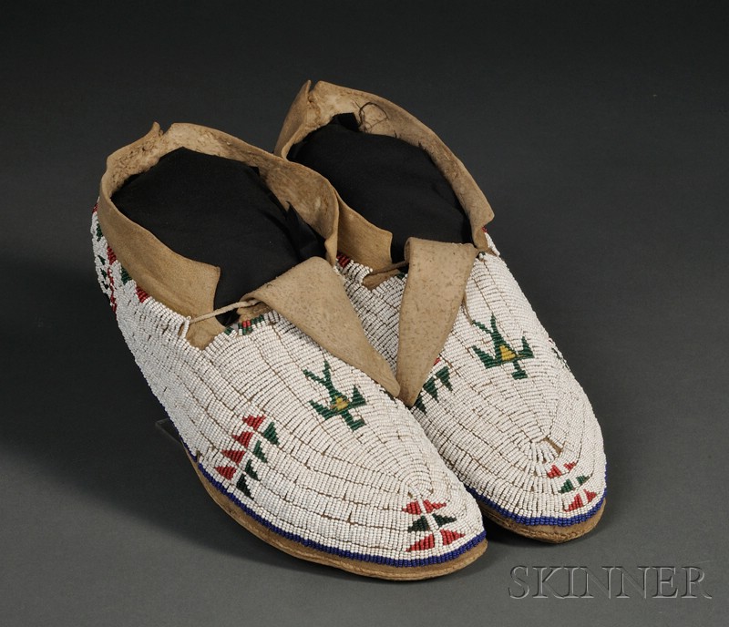 Appraisal: Central Plains Beaded Hide Moccasins Cheyenne c late th century