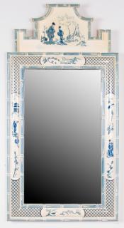 Appraisal: Weaver Wayside Asian Themed Hanging Mirror With blue on cream