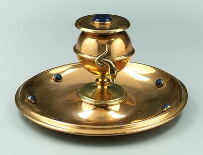 Appraisal: Brass lapis mounted inkwell globe shaped top encircled by snake