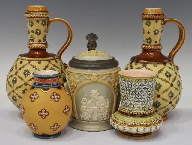 Appraisal: lot of German Mettlach stoneware including ewers with stylized floral