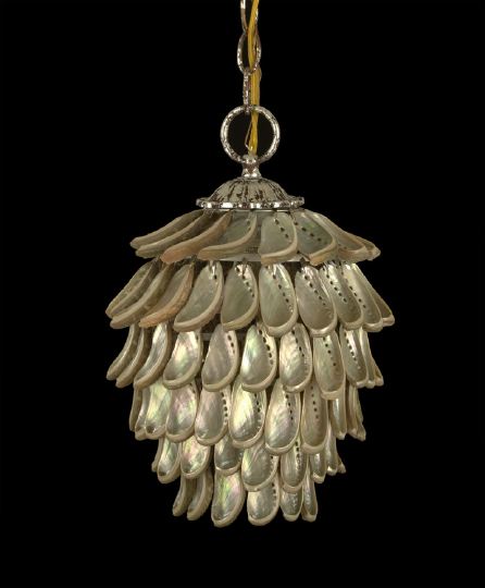 Appraisal: Unusual Abalone Shell Pendant Hall Lantern of modified oviform composed