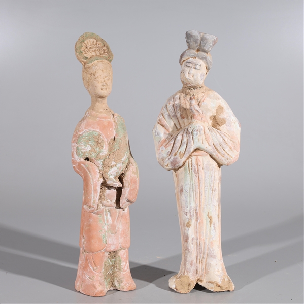 Appraisal: Two Chinese early style ceramic standing figures as-is condition one