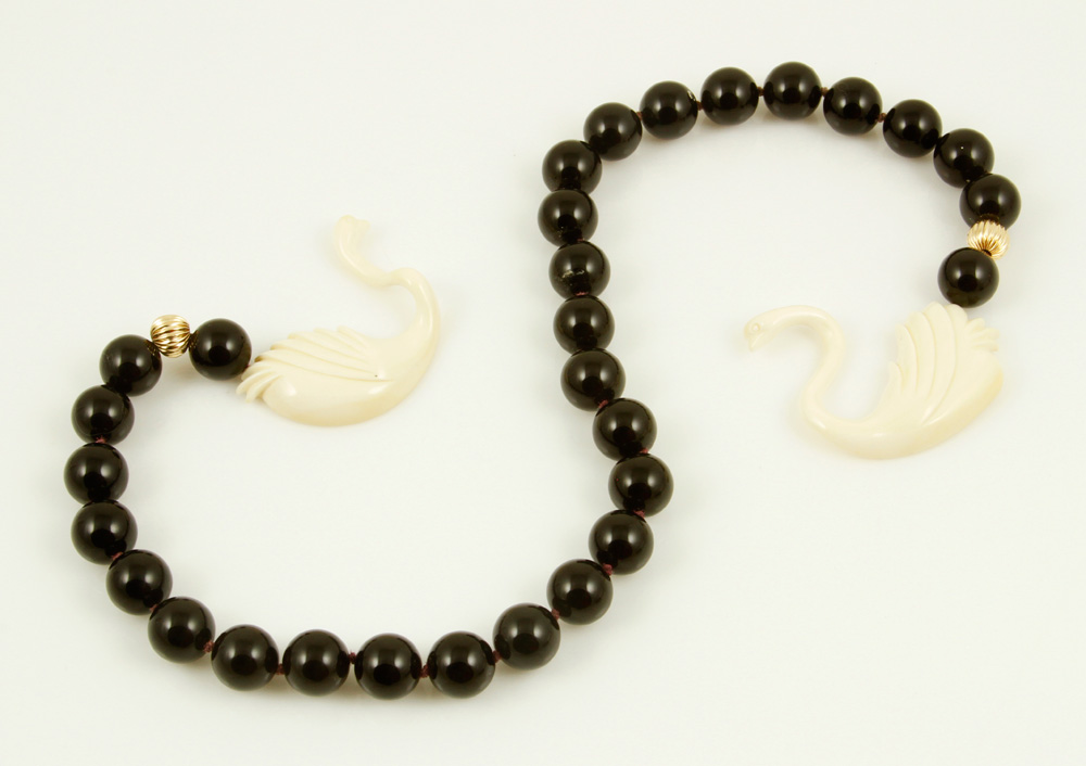 Appraisal: - Beaded Necklace Beaded necklace with swans approximately mm onyx