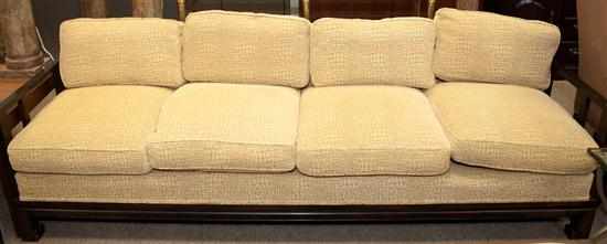 Appraisal: Chinese style carved rosewood four-cushion sofa probably Baker together with