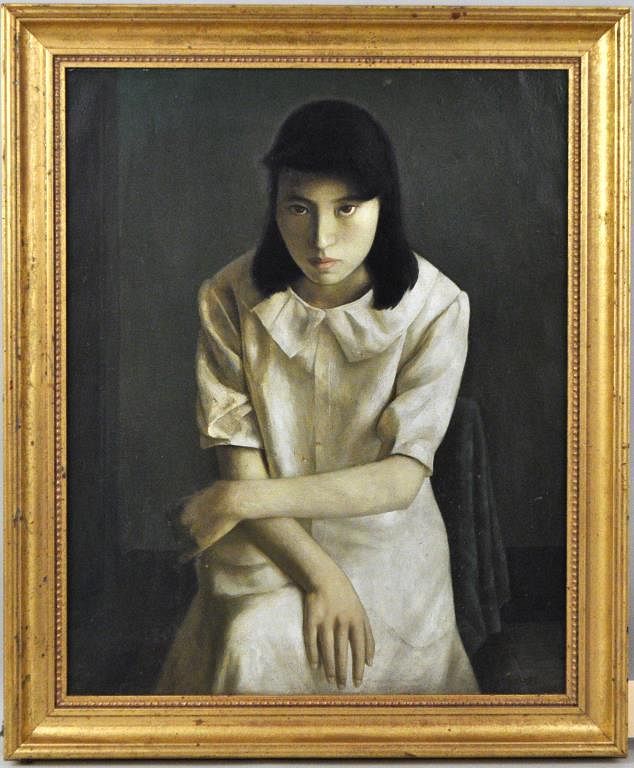 Appraisal: Ding Li Framed Portrait of Seated Lady oil on canvas