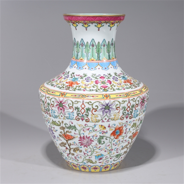 Appraisal: Large Chinese enameled porcelain vase with allover floral designs six-character