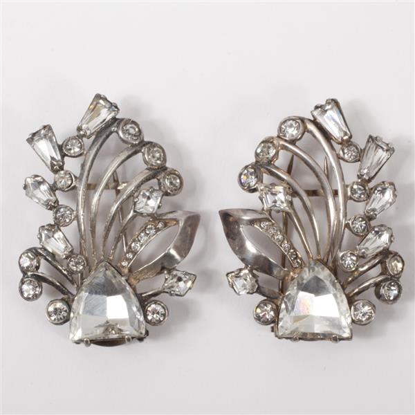 Appraisal: Pair Eisenberg Sterling Silver Vermeil Diamante Clear Crystal Floral Spray