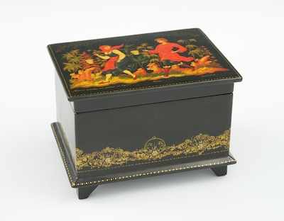 Appraisal: A Russian Lacquer Decorative Box Rectangular standing on bracket feet